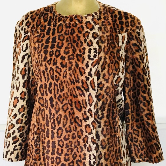 Philippe ADEC PARIS Rouge Ligne $545 LEOPARD Print Faux Fur SWING JACKET Size 8 - Picture 2 of 16